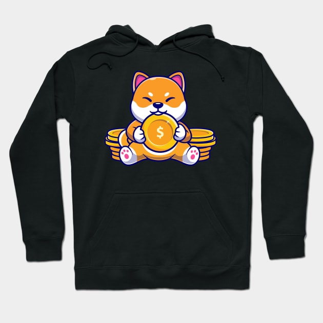 Cute Shiba Inu Dog With Gold Coin Cartoon Hoodie by Catalyst Labs